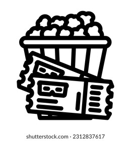 popcorn tickets cinema line icon vector. popcorn tickets cinema sign. isolated contour symbol black illustration