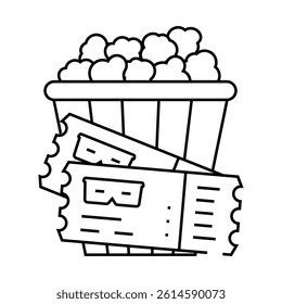popcorn tickets cinema line icon vector. popcorn tickets cinema sign. isolated contour symbol black illustration