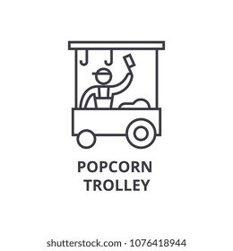 popcorn trolley thin line icon, sign, symbol, illustation, linear concept, vector 