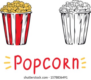 Popcorn two pot isolated illustration and lettering. Concept for print, web design, cards, logo ,icon  