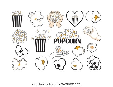 Feixe de vetor de pipoca, clipart de pipoca, silhueta de pipoca.