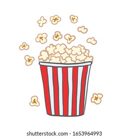 Popcorn. Vector color illustration in cartoon style. Drawing popcorn.