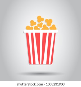 Popcorn vector icon in flat style. Cinema food illustration on white background. Popcorn sign concept.