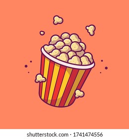 Popcorn Vector Icon Illustration. Movie Cinema Icon Concept Isolated Premium Vector. Flat Cartoon Style 
