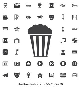 Popcorn vector icon on the white background. Set of cinema icons