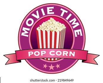 PopCorn vector illustration badge with Movie Time theme