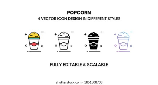 Iconos de ilustraciones vectoriales de palomitas en estilos diferentes