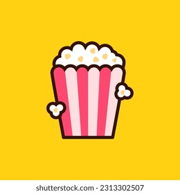 Popcorn vector illustration on yellow background. Simple popcorn cartoon 