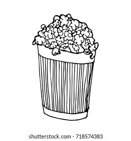 Popcorn vector illustration. Sketch. Cinema snack.  Doodle style. Design icon, print, logo, poster, symbol, decor, textile, paper