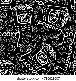 Popcorn vector illustration. Sketch. Cinema snack. Hand drawn fast food. Doodle style. Design icon, print, logo, poster, symbol, decor, textile, paper