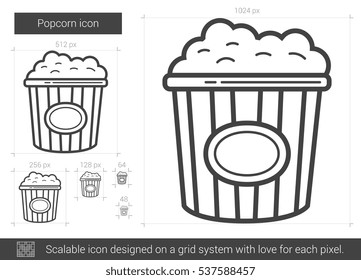 Popcorn vector line icon isolated on white background. Popcorn line icon for infographic, website or app. Scalable icon designed on a grid system.