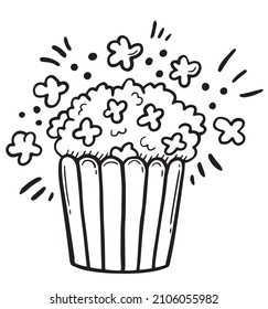 Popcorn. Vector linear illustration. Doodle style drawing.