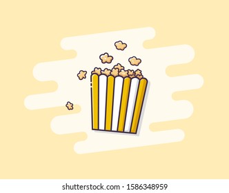 Popcorn in vector on yellow background. Food icon