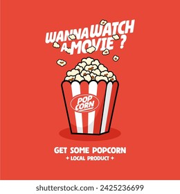 Popcorn Vector, Sticker, Poster, Branding, Retro Vector, Vintage Style,