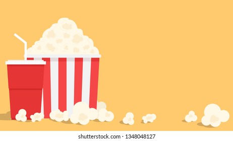 Popcorn vector. wallpaper free space for text. copy space. symbol. water cup. soda pop.