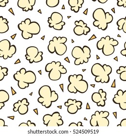 Popcorn in vintage style on a white background. Seamless hand drawn vector pattern in retro style.