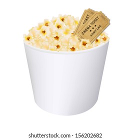 Popcorn In White Cardboard Box With Gradient Mesh, Vector Illustration
