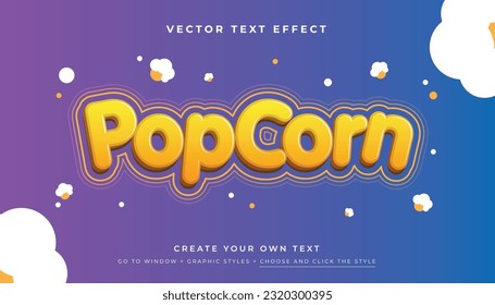 Popcorn Efecto de texto editable en 3D amarillo, adecuado para promoción y producto