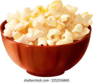 Popcorns on Red Bowl Detailed Hand Drawn Illustration Vector Isolated