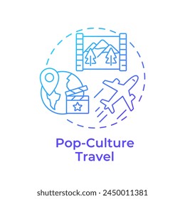 Pop-culture travel blue gradient concept icon. Tourism trend. Movie set locations. Famous landmarks. Round shape line illustration. Abstract idea. Graphic design. Easy to use in blog post