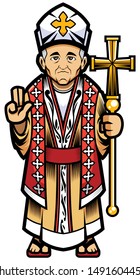 Pope, bishop or catholic cardinal mascot over white background.