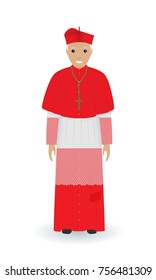 Pope or cardinal character in characteristic clothes isolated on a white background. Supreme catholic priest in cassocks. Religion people concept. Vector illustration.