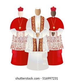 Pope with cardinals in choir dress, conclave or Roman curia color illustration