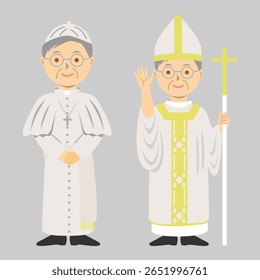 Caráter de desenho animado papa em trajes brancos vetor