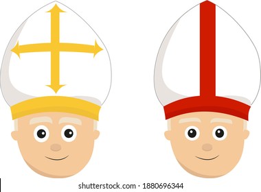 Pope Cartoon, Religion Christian, Vector Illustration