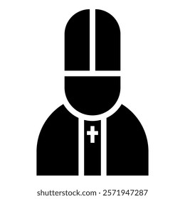 Pope catolic Man Church bishop icon black color vector illustration image flat style