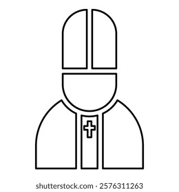 Pope catolic Man Church bishop contour outline line icon black color vector illustration image thin flat style