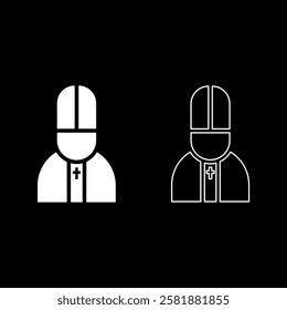 Pope catolic Man Church bishop set icon white color vector illustration image solid fill outline contour line thin flat style