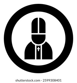 Pope catolic Man Church bishop icon in circle round black color vector illustration image solid outline style simple