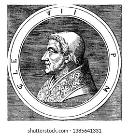 Pope Clement VII, 1478-1534, he was Pope from 1523 to 1534, vintage line drawing or engraving illustration