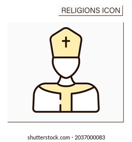 Pope color icon. Supreme pontiff. Head of worldwide Catholic Church. Leader in Catholicism. Religion concept. Isolated vector illustration