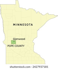 Pope County and city of Glenwood location on Minnesota state map