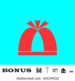 Pope hat icon flat. Red pictogram on blue background. Vector illustration symbol and bonus buttons Music center, corkscrew, credit card, house, drum