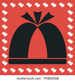 Pope hat icon flat. Simple black pictogram on red background with white hearts for valentines day. Vector illustration symbol