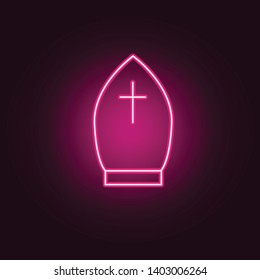 pope hat neon icon. Elements of Religion set. Simple icon for websites, web design, mobile app, info graphics