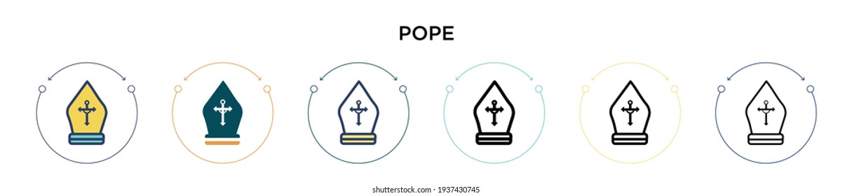 Pope icon in filled, thin line, outline and stroke style. Vector illustration of two colored and black pope vector icons designs can be used for mobile, ui, web