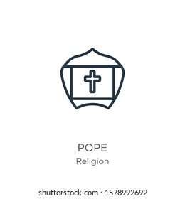 Pope icon. Thin linear pope outline icon isolated on white background from religion collection. Line vector sign, symbol for web and mobile