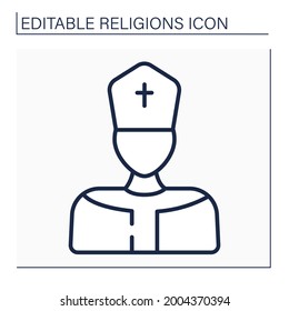 Pope line icon. Supreme pontiff. Head of worldwide Catholic Church. Leader in Catholicism. Religion concept. Isolated vector illustration. Editable stroke