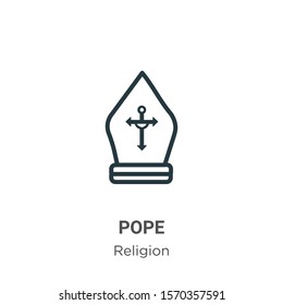 Pope outline vector icon. Thin line black pope icon, flat vector simple element illustration from editable religion concept isolated on white background