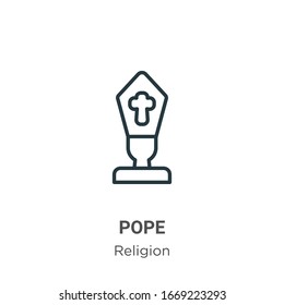 Pope outline vector icon. Thin line black pope icon, flat vector simple element illustration from editable religion concept isolated stroke on white background