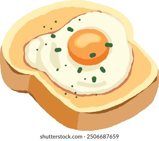 Popeye, huevo frito en una rebanada de pan tostado. Desayuno saludable y saludable con tostadas y huevo frito. Ilustración vectorial aislada en un fondo blanco.