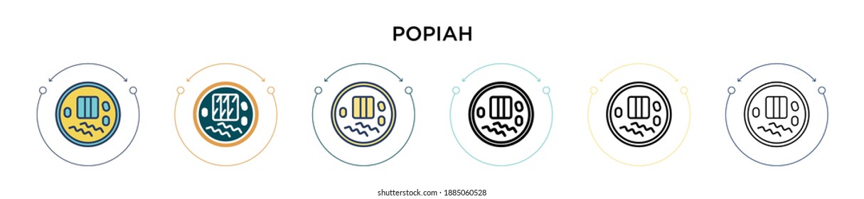 Icono de Popiah en estilo relleno, delgado, contorno y trazo. Ilustración vectorial de dos iconos vectoriales coloreados y negros se puede utilizar para móviles, ui, web