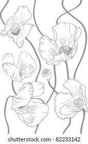Popies, floral seamless pattern.