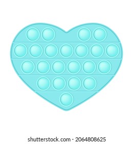 Popit blue heart as a fashionable silicon fidget toy. Addictive anti-stress cute toy in pastel colors. Bubble sensory developing popit for kids. Vector illustration isolated on a white background.