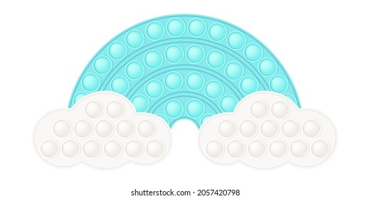 Popit blue rainbow on the clouds as a fashionable silicon fidget toys. Addictive antistress toy for fidget in pastel colors. Bubble sensory popit for kids fingers. Vector illustration isolated.