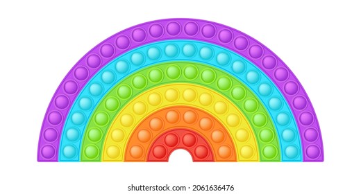 Popit bright rainbow a fashionable silicon fidget toys. Bubble sensory popit for kids fingers. Addictive antistress rainbow toy for fidget. Vector illustration isolated on a white background.